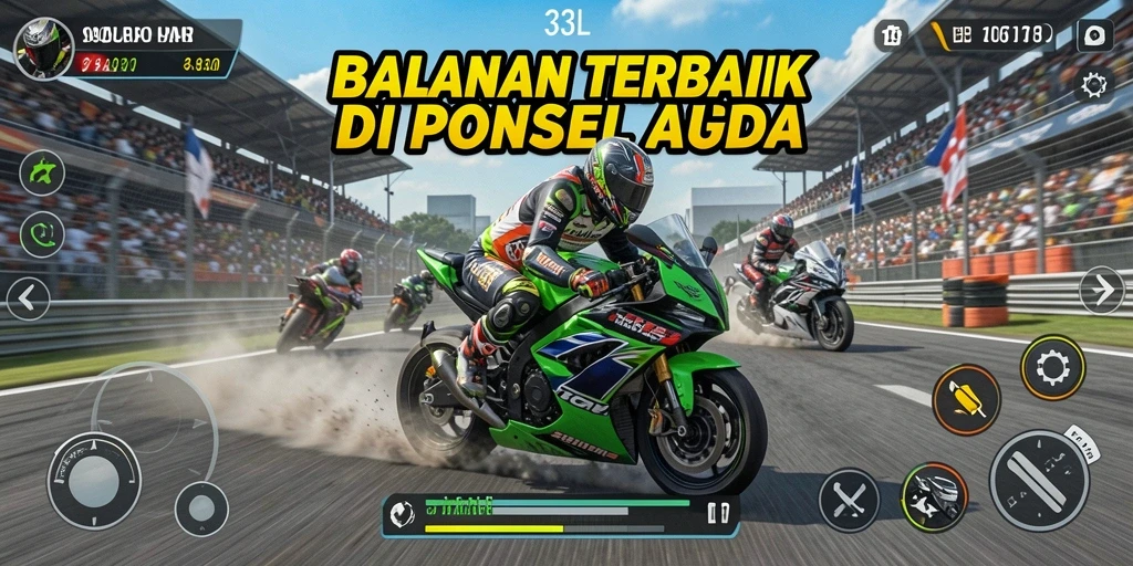 Tampilan gameplay tinggi dari balapan motor yang seru.