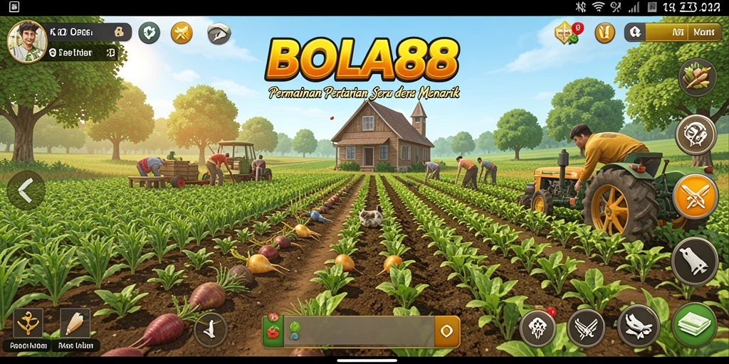 Tampilan gameplay <strong>BOLA88</strong> yang menarik dengan suasana pertanian.
