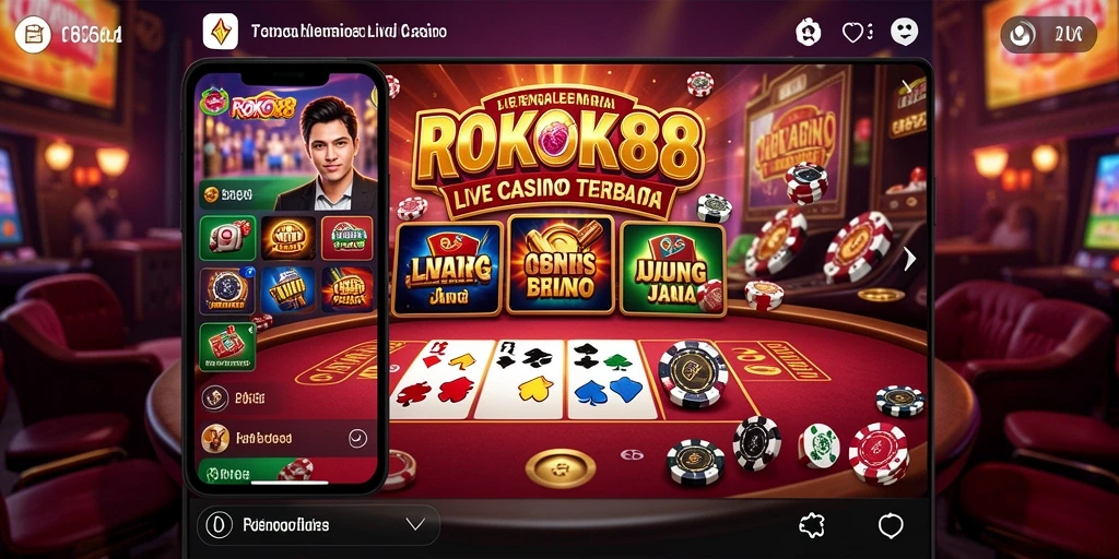 Screenshot utama ROKOK88 menunjukkan dealer langsung dalam aksi permainan Live Casino.