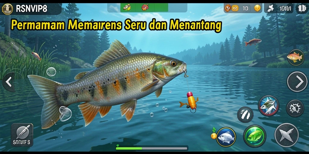Screenshot dari gameplay RSNVIP8 yang menampilkan aksi memancing yang seru.