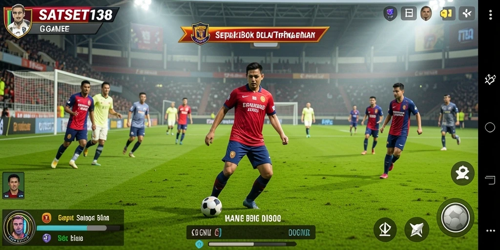 Tampilan gameplay SATSET138 yang mengesankan dengan aksi sepak bola yang seru.