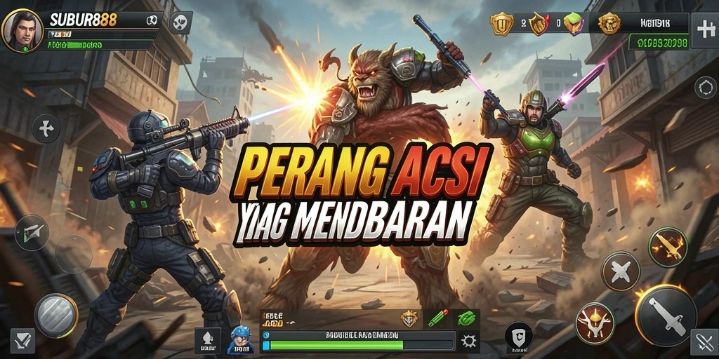 Tampilan aksi mendebarkan dalam SUBUR88 saat berperang melawan musuh.